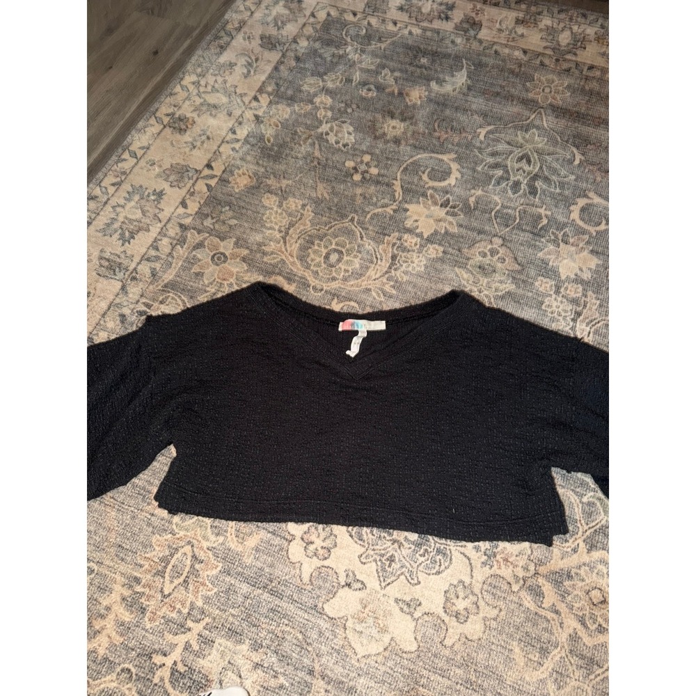 Free People Beach Black Short Sleeve V-neck Oversize Top